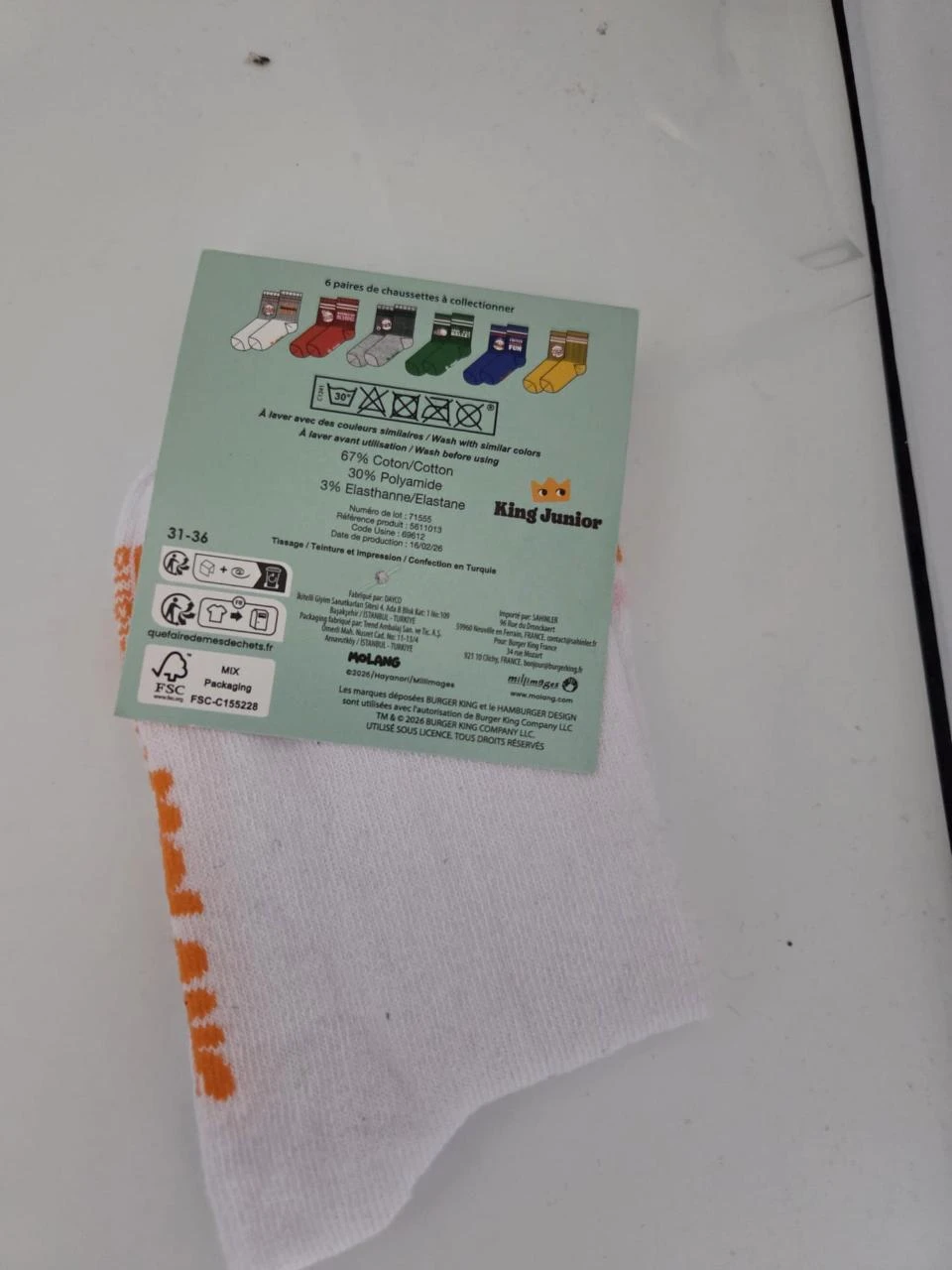 Molang x Burger King socks – Size 31/36 – New with tags – photo 2